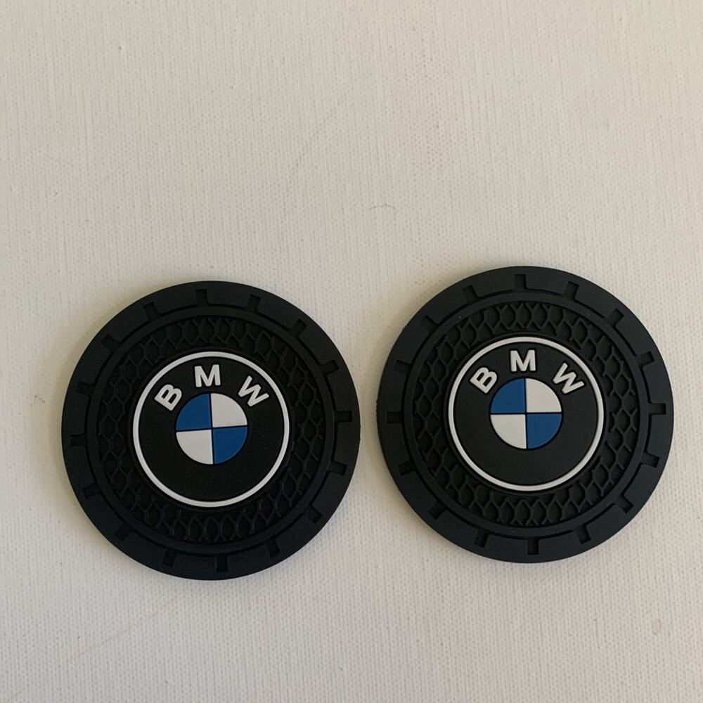 BMW Car Truck SUV Coaster Cup Holder Set Of 2 Interior Rubber Silicone Logo NEW